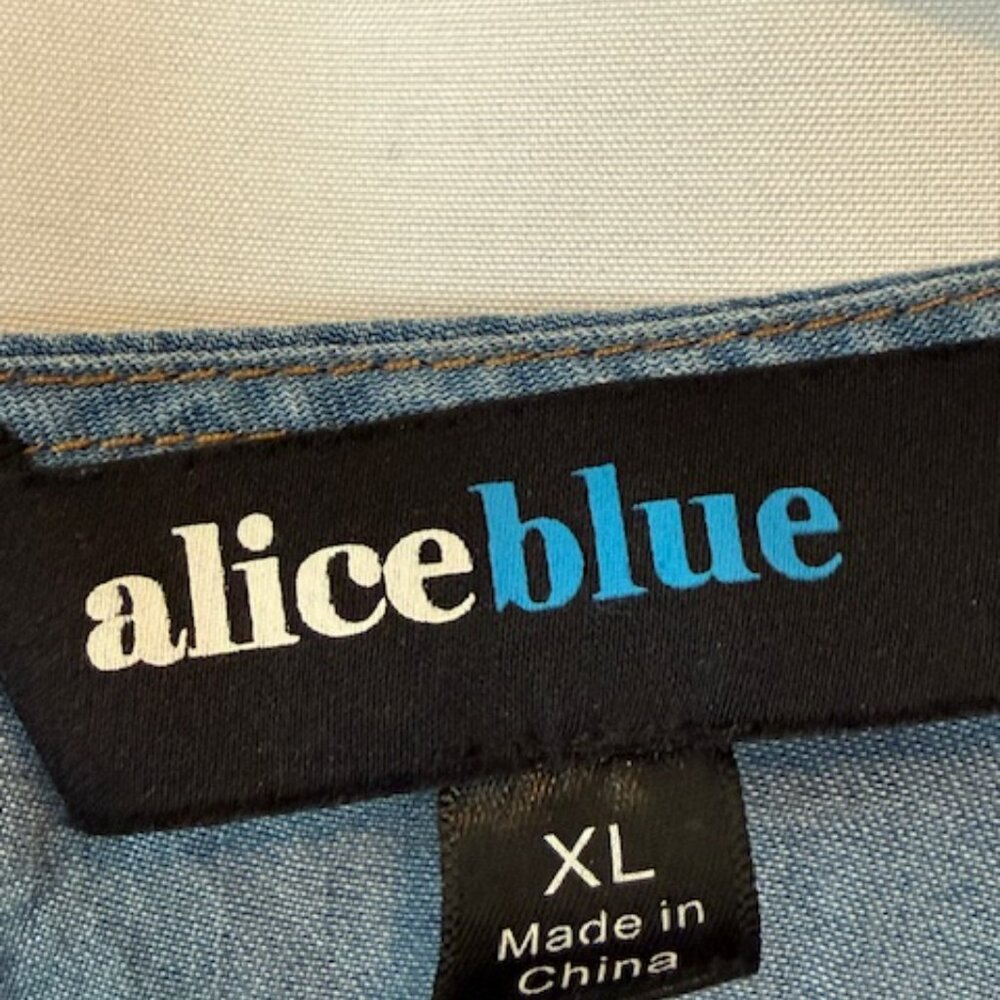 Alice Blue Y2K Denim Chambray Blue Cotton Blouse Puff Sleeve Casual Size XL - Picture 4 of 9